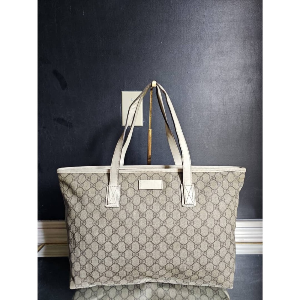 Authentic Gucci Gg Monogram Tote Bag Beige/Cream - Picture 1 of 14